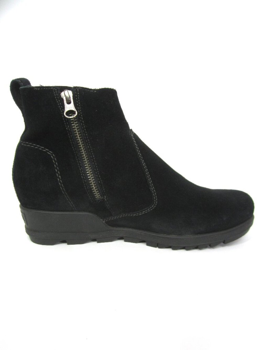 Sorel Women's Size 9.5 Evie Zip Up Boots Waterproof Suede Black Hidden Wedge